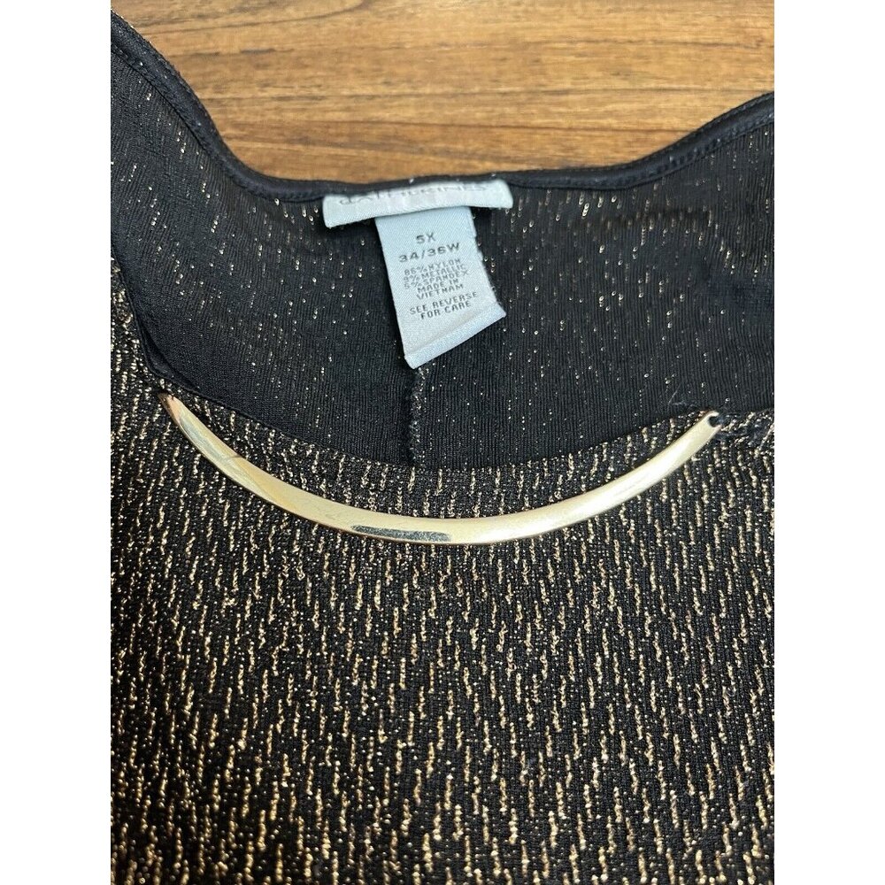 Catherines Black And Gold Sparkly Top Blouse Size 5x Flowy 3/4 Sleeve - Picture 4 of 13